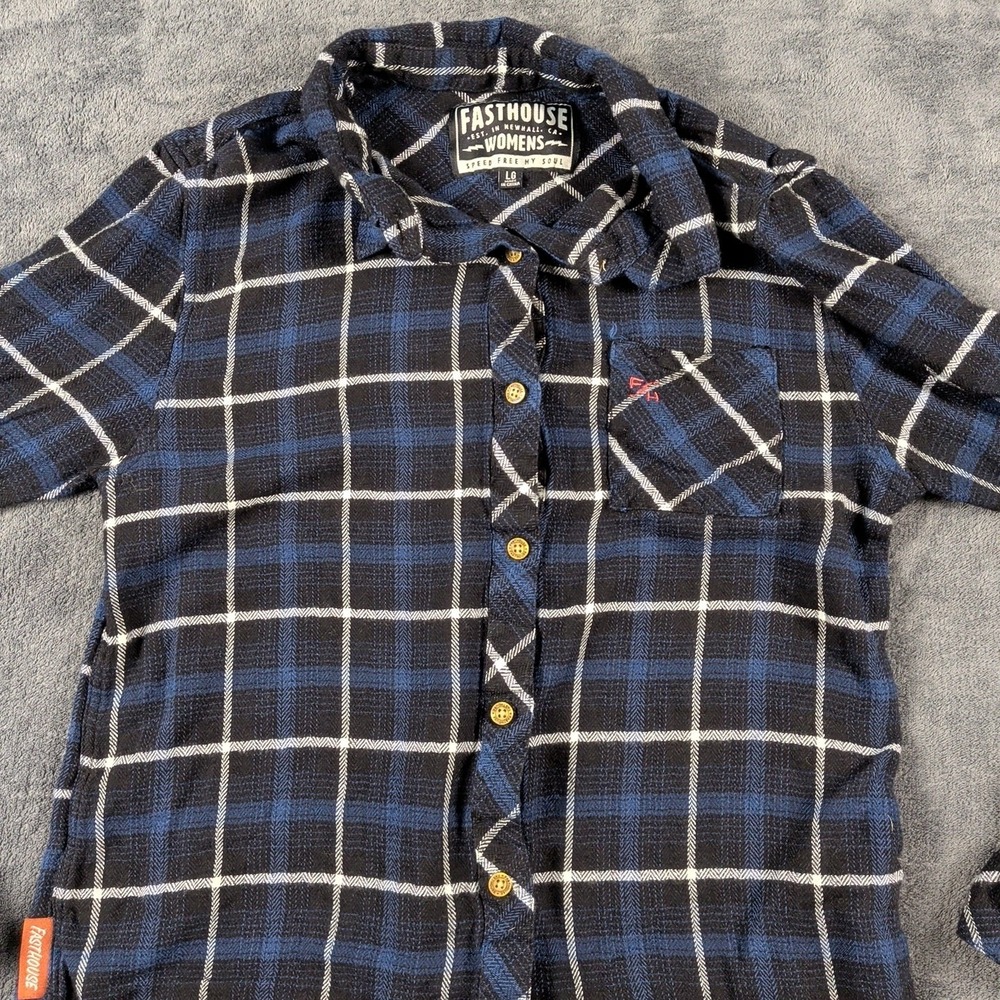 Fasthouse Honey Flannel Womens Shirts Size L Blue Plaid
